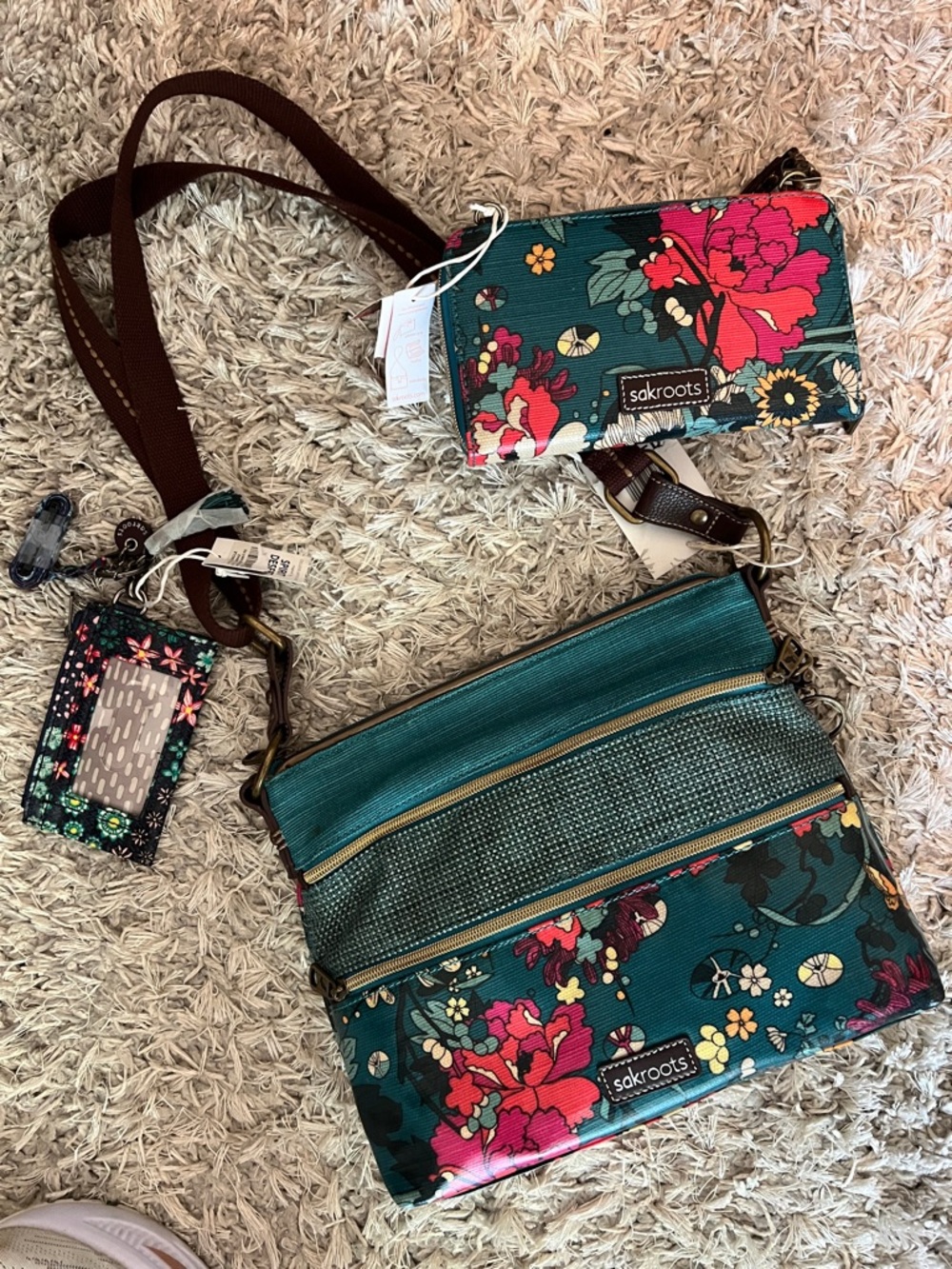 Sakroots Flower Power Crossbody Set with Pink & Red Blooms